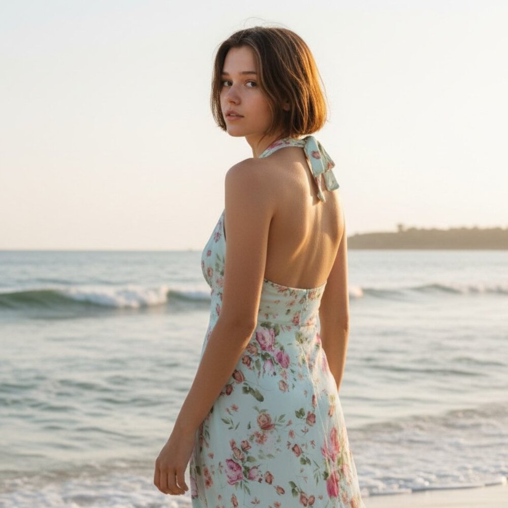 B Moss, Size 4, Dress Turquoise Y2K Fairycore Whimsical Vintage Halter Neckline - Picture 4 of 10